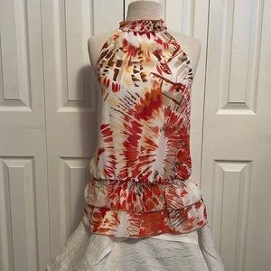 AB Studio Orange, Brown, Yellow Splatter Paint Halter Top Size Small
